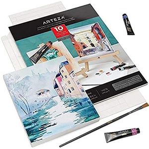 Arteza Aquarelblok, Aquarel-schetsboek met 10 vellen 300-grams papier met vouwbare frames, Aquarelpapier van 17,8 x 21,8 cm, Waterverf-papier van 100% katoenpulp, voor schilder- en mixed-media-kunst