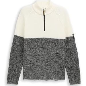 TOM TAILOR DENIM - Trui - Zwart gemêleerd / Wit - Raglanmouwen - Schipperskraag