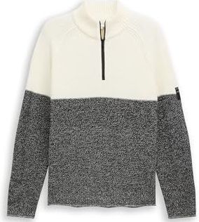 TOM TAILOR DENIM - Trui - Zwart gemêleerd / Wit - Raglanmouwen - Schipperskraag