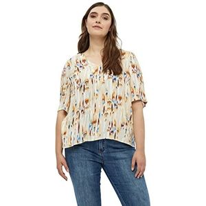 Peppercorn Dames mahonie V-hals blouse met veren grijs print, XS, Print veren grijs, XS