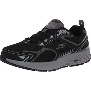 Skechers Go Run Consistent schoen voor heren, Zwart Leer Synthetische Grijze Trim, 8.5/9 UK