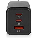 Nedis thuislader met 2 USB-C PD en 1 USB-A Quick Charge 3.0 poorten - Smart IC - GaN - 65W / zwart