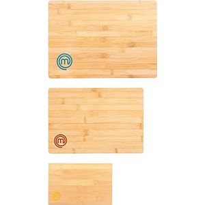 MasterChef Houten snijplank set van 3, bamboe snijplanken voor keuken, kleurgecodeerde snijplanken met gekleurde MasterChef logo's, biologisch & duurzaam materiaal, natuurlijk & voedselveilig