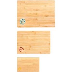 Masterchef Snijplank Hout, Snijplanken Bamboe Natuurlijk, 38cm x 27.5cm, 34cm x 23.5cm, 23cm x 15cm, Vaatwasserbestendig, Houten Plank Groot, Medium En Klein, Kleurgecodeerde Planken Keuken