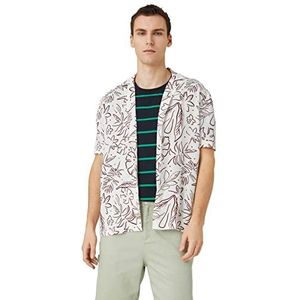 Koton Katoenen shirt voor heren, korte mouwen, bloemenmotief, lapel nek, Wit design (0d0), S