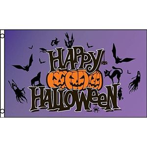 Happy Halloween vlag paars 150x90cm - Halloween feestvlag 90 x 150 cm - Vlaggen - AZ VLAG