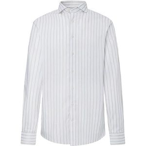 Hackett London Heren fijn gemêleerd gestreept overhemd, Wit (Wit/Taupe), XL
