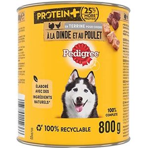 Pedigree PROTEIN+ Hondenmaaltijd – doos van terrine met kalkoen en kip voor volwassen honden, 800 g, 12 stuks (800 g x 12), 12 x 800 g