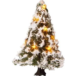Verlichte kerstboom, besneeuwd, met 10 LED's, 5 cm hoog