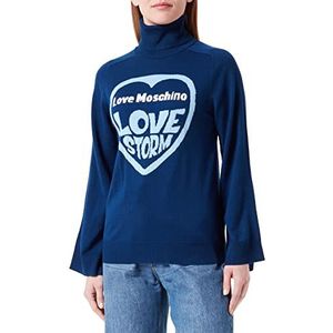 Love Moschino Dames Long Raglan Sleeved with Love Storm Heart Jacquard Intarsia Pullover Sweater, blauw, 46