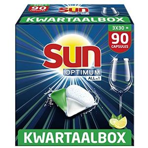 Sun Optimum All-in 1 Citroen Vaatwascapsules, voor een superieure reiniging en glans - 3 x 30 capsules – Kwartaalbox