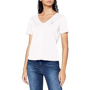 Tommy Jeans Dames Tjw Slim Jersey V-hals T-shirt, Wit, S