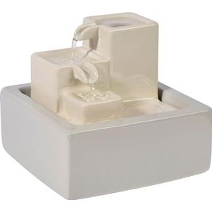 dobar® Kleine drietraps waterval van keramiek in steendesign, kamerfontein inclusief pomp voor binnen, 19 x 19 x 16,5 cm, wit