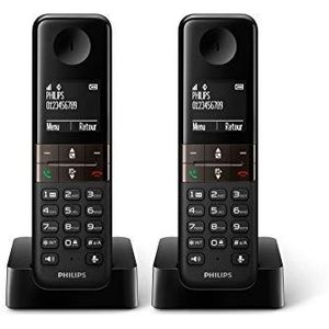 Philips D4701B/34-2 Draadloze vaste telefoon, 16 uur gesprek, achtergrondverlichting, HQ-geluid, handsfree, beller-ID, Agenda 50 naam en nummer - zwart (compatibel: ES, IT, FR)