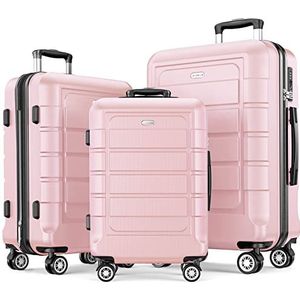 SHOWKOO Koffer Uitbreidbare PC+ABS Hard Shell Reisbagage Lichtgewicht Duurzaam Hoge Capaciteit met Dubbele Spinner Wielen TSA Lock, roze, Suitcase Set, Bagage Set