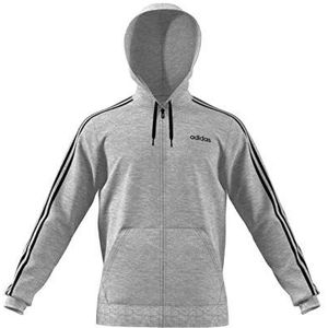 Adidas Essentials 3-Stripes Full Zip Fleece Sweatshirt, Medium Grey Heather/Black, L