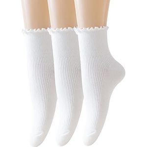 AMHRLINGTO Schattige enkelsokken met ruches voor dames - zachte katoenen gebreide sla laag uitgesneden stroken crew sokken, Wit-3 paar-laag gesneden, 5-9