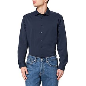Seidensticker Herenoverhemd - strijkvrij hemd met getailleerde snit - shaped - lange mouwen - kent-kraag - synthetische mix, donkerblauw, 45