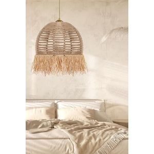 Boheemse rustieke kroonluchter, crèmekleur, 30 cm diameter, 80 cm hoogte, plastic body, katoenen cap, E27-fitting, max. 40 W, perfect voor country huizen