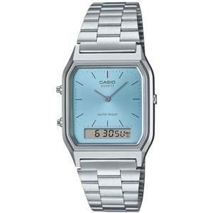 CASIO Analoog dameshorloge kwarts met roestvrijstalen armband AQ-230A-2A1MQYES, zilverkleurig