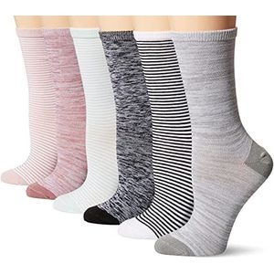Amazon Essentials Casual Crew-sokken voor dames, 6 paar, Veelkleurig/Space Dye/Streep, 6-9