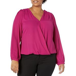 CITY CHIC Dames Plus Size Top Cross Over Lace Blouse, Sangria, 42 grote maten