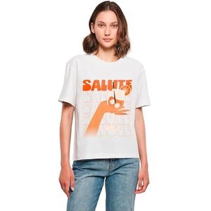 Miss Tee Dames T-shirt Saluti A Tutti Tee, casual T-shirt met print op de voorkant, oversized fit, katoen, bedrukt T-shirt, wit, XL