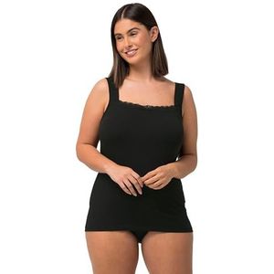 Ulla Popken, dames, grote maten, supima-onderhemd, brede bandjes, kant, zwart, 42-44