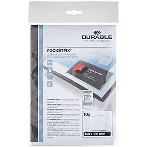 Durable 807619 Pocketfix, zelfklevende zakjes voor het inbrengen van etiketten, 148 x 105 mm (interne afmetingen), 10 stuks, transparant.
