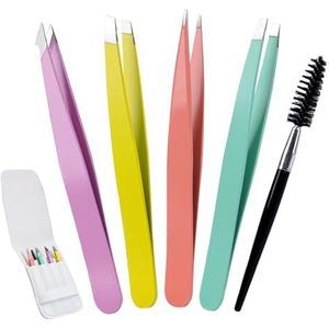 Alyvisun Professioneel Roestvrij staal Set van Pincetten, Multi-Colored Draagbaar Pincet voor Wenkbrauwen, Textured Anti-Slip Coating, Geschikt voor Ingegroeid Haar voor Mannen en Vrouwen