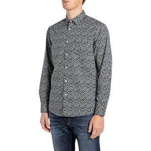 Replay Herenoverhemd regular fit, 010 Blackboard/Natural White, S