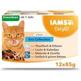 IAMS Delights Sea Collection Kattenvoer nat - multipack met vissoorten (zalm, tonijn, makreel, zeevis) in saus, natvoer voor katten vanaf 1 jaar, 12 x 85 g