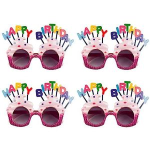 Boland 02612-3 - Feestbril Happy Birthday, 4 stuks, bril in set voor volwassenen, partybril, zonder sterkte, zonnebril, Foute party outfit, accessoires voor carnavalskostuums