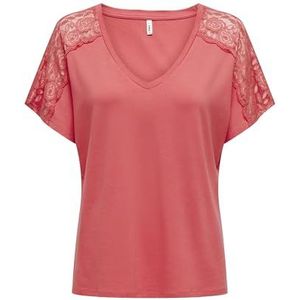 ONLY Dames Onlmoster S/S V-hals Lace Top JRS T-shirt, roze of sharon, XL