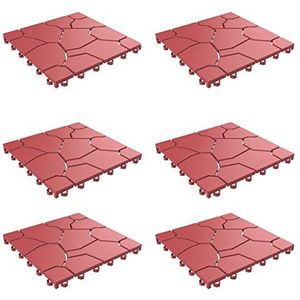 Pure Garden 50-LG1172 Terras- en dektegels - in elkaar grijpende look vloertegels voor buiten, weerbestendig en antislip, vierkante doe-het-zelf mat (baksteenrood, 6 stuks), 6 stuks
