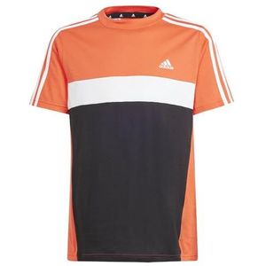 adidas Uniseks-Kind Tiberio 3-Stripes Colorblock Cotton Tee Kids, bright red/black/white, 11-12 Years