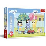 Trefl - Bluey, De vrolijke wereld van Bluey - Puzzel met 100 stukjes - Kleurrijke puzzel met de helden van de cartoon, Creatieve ontspanning, Plezier voor kinderen vanaf 5 jaar