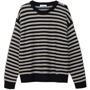 Diana Studio, Gebreide ronde hals voor heren, 100% katoen, lange mouwen, Boxy Fit, zwart/grijs/groen, XL