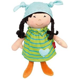 SIGIKID 39649 Pop Brenda Bilipup, stoffen pop met jurkje om aan en uit te trekken, knuffelpop, slaaphulp, spelen, knuffelen, voor baby's en kinderen vanaf 6 maanden, groen gestreept 24 cm