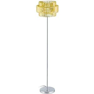 Relaxdays staande lamp, lampenkap met kristallen, ronde voet, E27 fitting, moderne vloerlamp, 150 x 34 cm, goud/zilver