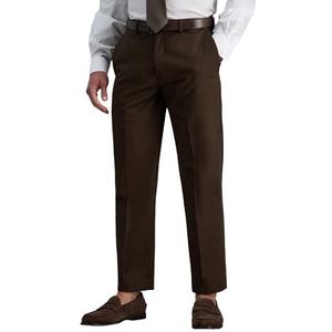 Haggar Klassieke pasvorm platte voorkant verborgen uitbreidbare tailleband premium geen ijzer kaki casual broek, Chocolade, 40W / 31L
