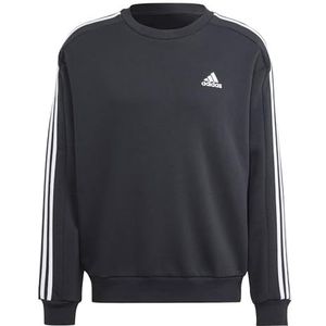 adidas Essentials fleece 3-strepen boxy sweatshirt voor heren en volwassenen (lange mouw), zwart/wit, L, Zwart/Wit, L