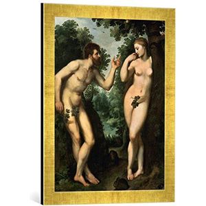 Ingelijste afbeelding van Peter Paul Rubens Adam en Eva onder de boom van kennis, kunstdruk in hoogwaardige handgemaakte fotolijst, 40 x 60 cm, Gold Raya