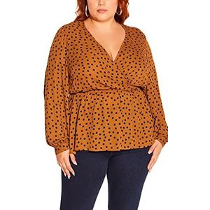 CITY CHIC Grote maten TOP Dotty WRAP, in karamel/BLK SPOT, maat, 24, Karamel/Blk Spot, 50 grote maten