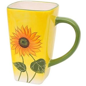 Dekohelden24 Dolomite koffiepot/koffiemok, motief: zonnebloem in geel/groen, afmeting ca. 13,8 x 9 x 14,5 cm, beker vierkant 14 cm, 14