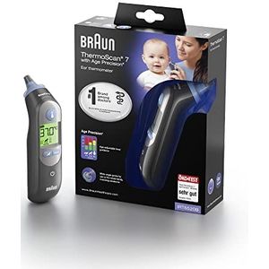 Braun ThermoScan 7-oorthermometer met leeftijdsprecisie, zwarte editie (kleurgecodeerd display, koorts, veilig, hygiënisch, klinisch nauwkeurig, gebruiksvriendelijk, baby's, volwassenen), IRT6520B