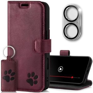 SURAZO Wallet Hoes voor mobiele telefoon voor Apple iPhone 16 Plus, van echt leer, beschermhoes met pootmotief, RFID-klaphoes, magneet, standfunctie, kaartenvak, camerabescherming, flip cover