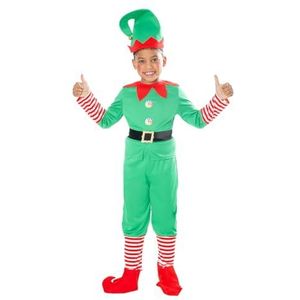 Rubies Elfkostuum voor kinderen, trui met broek, riem, laarsmanchetten en muts voor Kerstmis, elf, schoolfuncties, kerstman (maat XS van 5 tot 6 jaar)