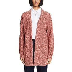 ESPRIT Lange cardigan met open voorkant, 100% katoen, koraalrood (coral red), M