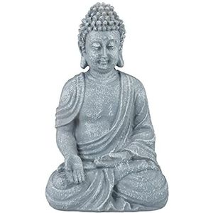 Relaxdays boeddhabeeld - 18 cm hoog - klein beeld boeddha - vochtbestendig - kunststeen - Lichtgrijs